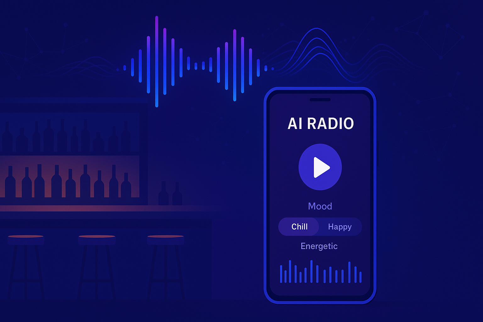 Bar with neon lights and music